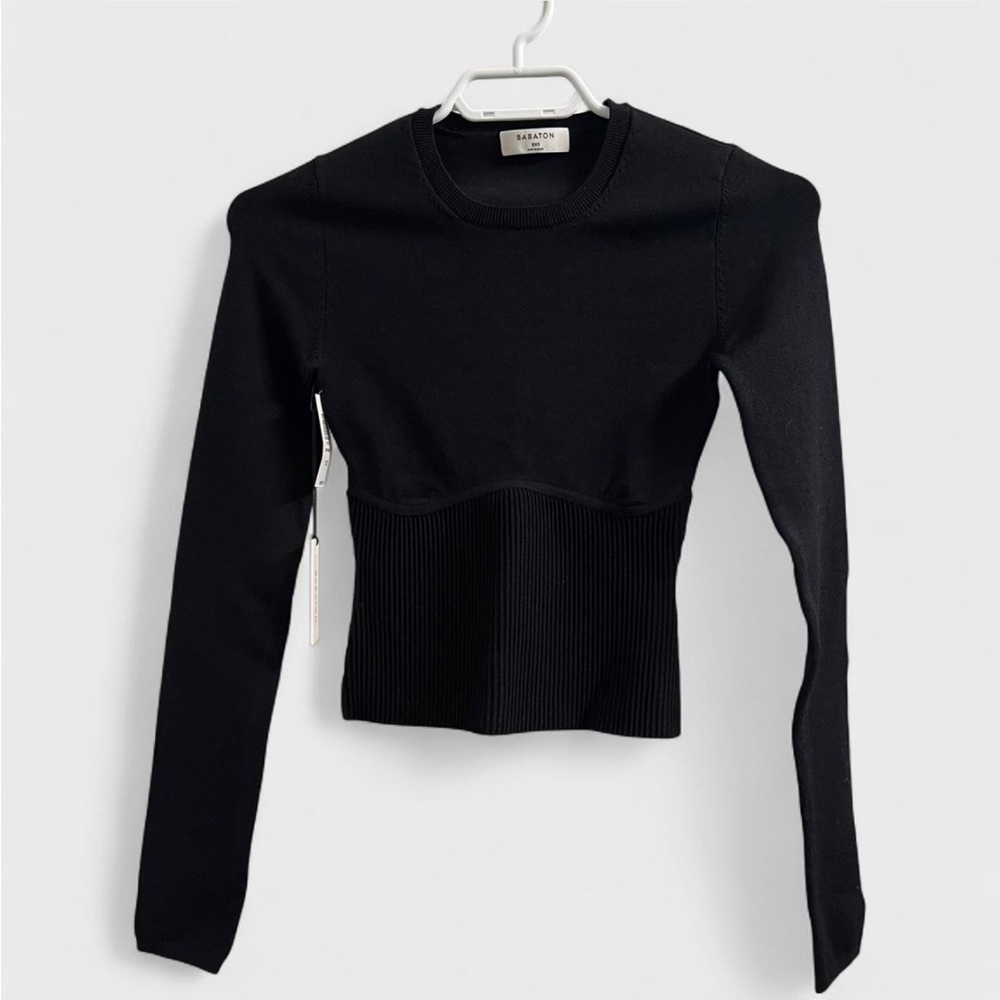 Aritzia (Babaton) Black Sculpt Knit Long Sleeve Top